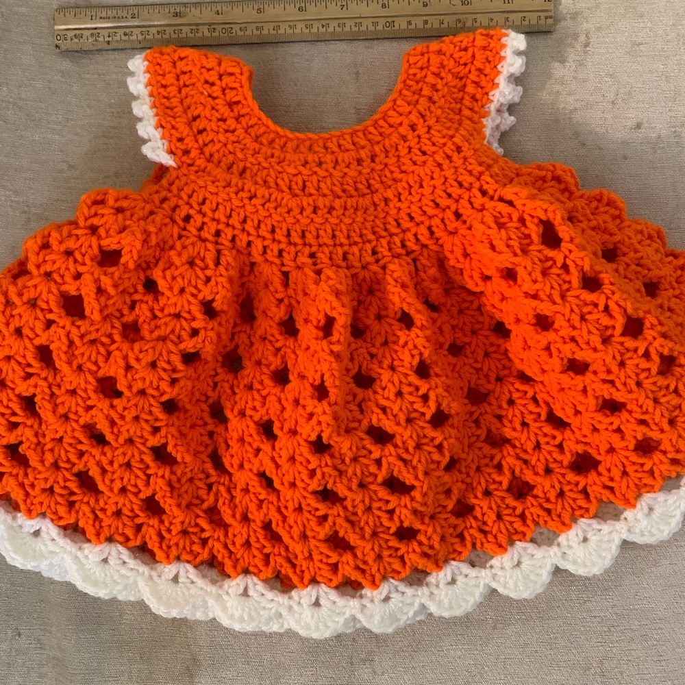 Handmade Orange and White Crochet Baby Dress